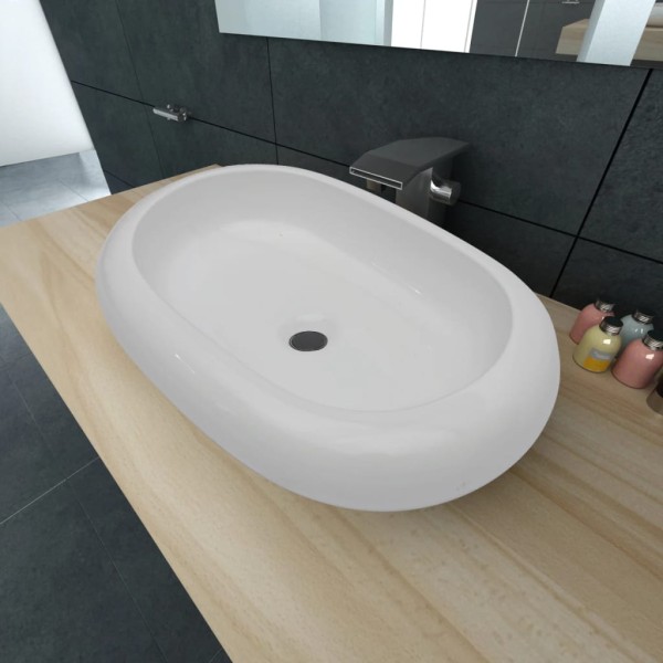 Lavabo ovalado de cerámica blanco 63x42 cm