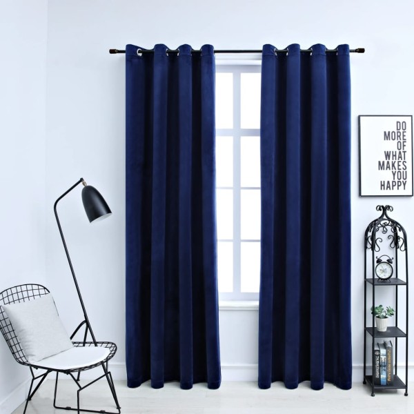 Cortinas opacas anillas 2 pzas terciopelo azul oscuro 140x245cm