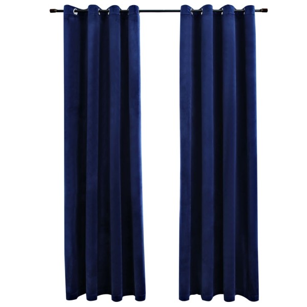 Cortinas opacas anillas 2 pzas terciopelo azul oscuro 140x245cm