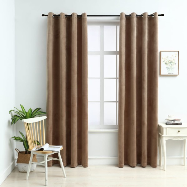 Cortinas opacas con anillas 2 uds terciopelo beige 140x225 cm