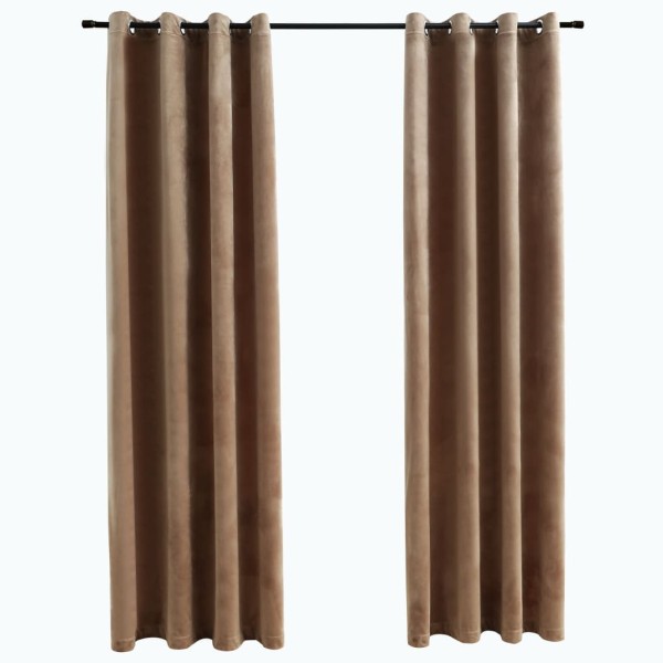 Cortinas opacas con anillas 2 uds terciopelo beige 140x225 cm