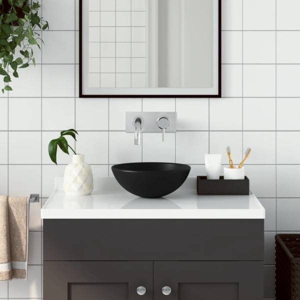 Lavabo de cuarto de baño redondo cerámica negro mate