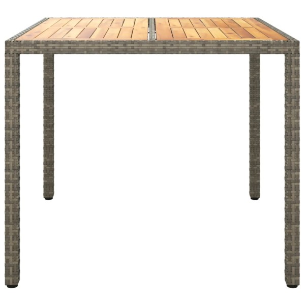 Mesa de jardín ratán PE madera acacia maciza gris 90x90x75 cm