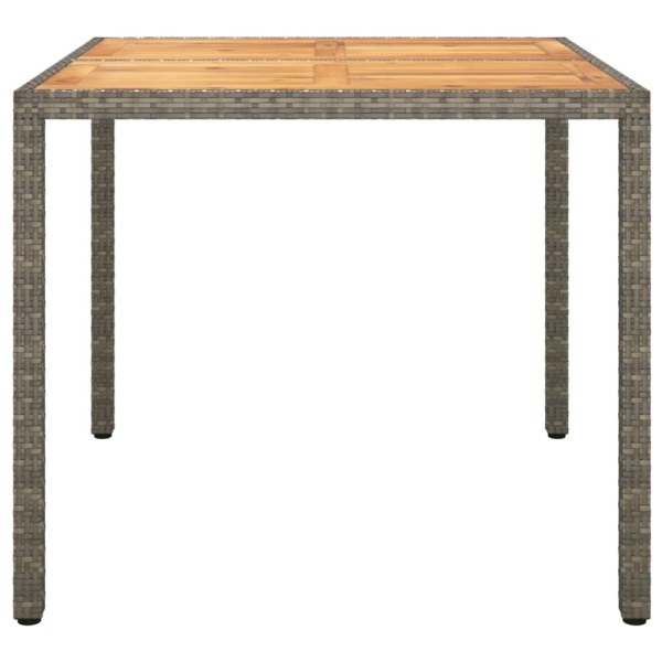 Mesa de jardín ratán PE madera acacia maciza gris 90x90x75 cm