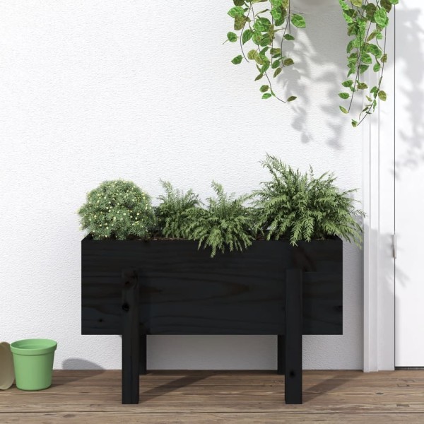 Jardinera madera maciza de pino negro 62x30x38 cm