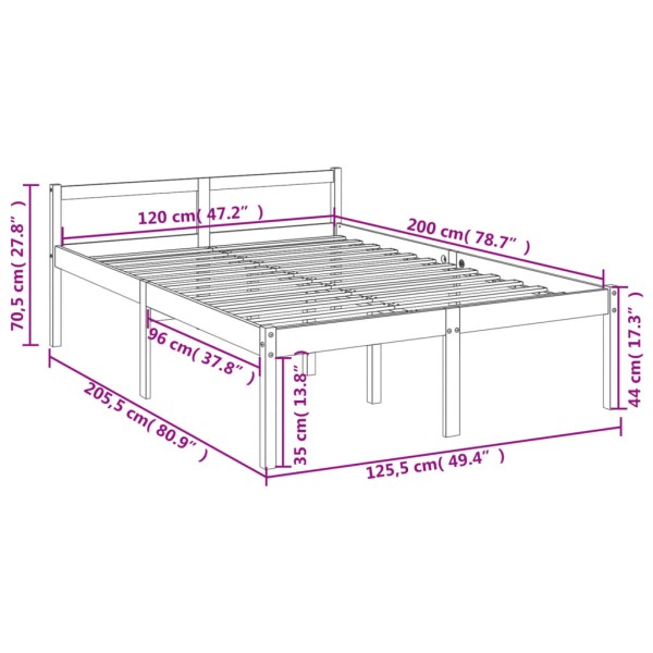 Cama para personas mayores madera maciza pino blanca 120x200 cm