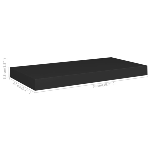 Estante flotante de pared MDF negro 50x23x3,8 cm