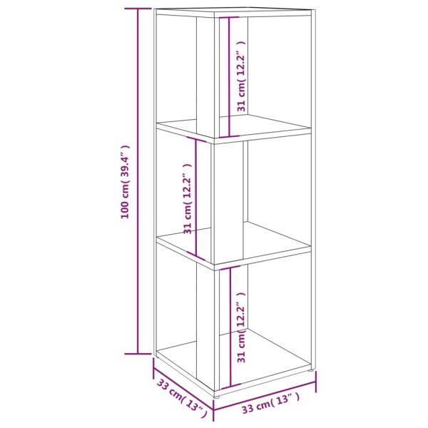 Mueble de esquina madera contrachapada negro 33x33x100 cm