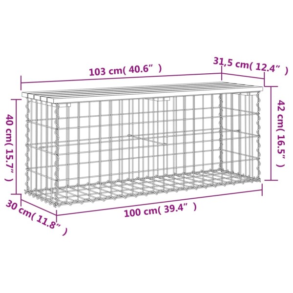 Banco jardín diseño gavión madera pino impregnada 103x31,5x42cm