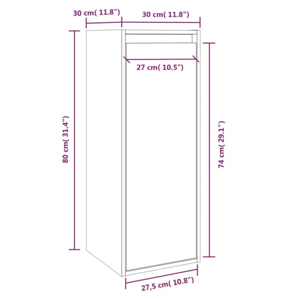 Armario de pared madera maciza de pino marrón miel 30x30x80 cm