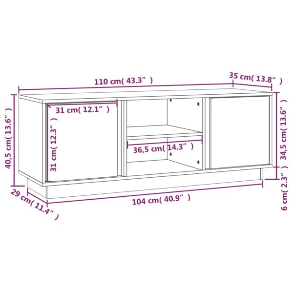 Mueble de TV madera maciza de pino blanco 110x35x40,5 cm