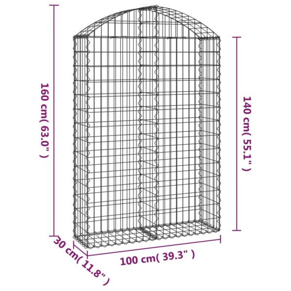 Cesta gaviones forma arco hierro galvanizado 100x30x140/160 cm