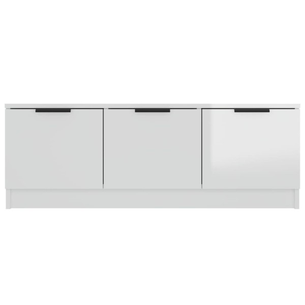 Mueble de TV madera contrachapada blanco brillo 102x35x36,5 cm