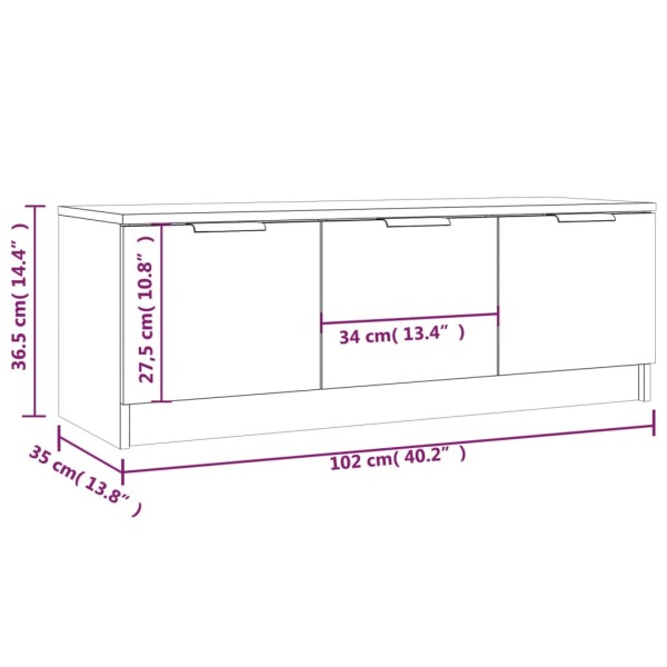 Mueble de TV madera contrachapada blanco brillo 102x35x36,5 cm