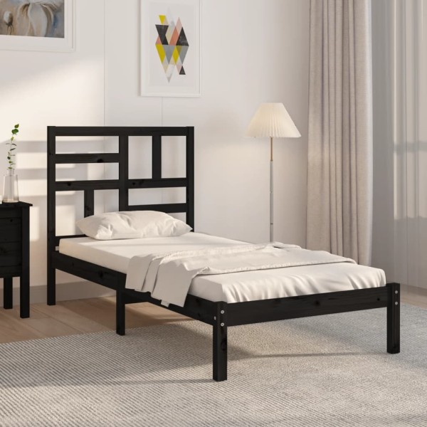 Estructura de cama madera maciza individual negra 75x190 cm