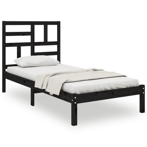 Estructura de cama madera maciza individual negra 75x190 cm