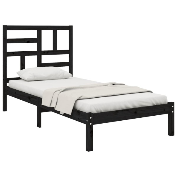 Estructura de cama madera maciza individual negra 75x190 cm