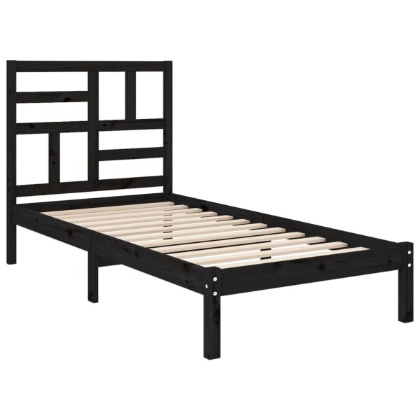 Estructura de cama madera maciza individual negra 75x190 cm