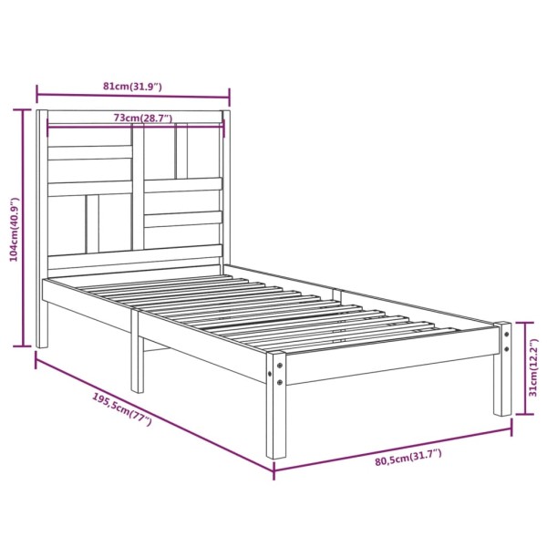 Estructura de cama madera maciza individual negra 75x190 cm