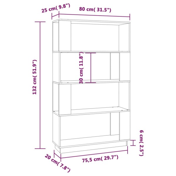 Estantería/divisor de espacios madera pino negro 80x25x132 cm