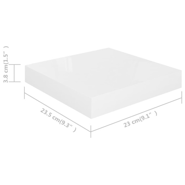 Estante flotante de pared blanco brillante MDF 23x23,5x3,8 cm