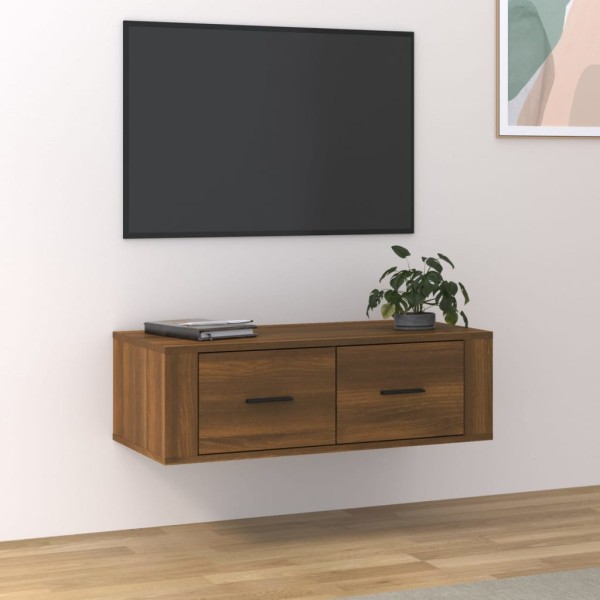 Mueble TV colgante madera contrachapada roble marrón 80x36x25cm