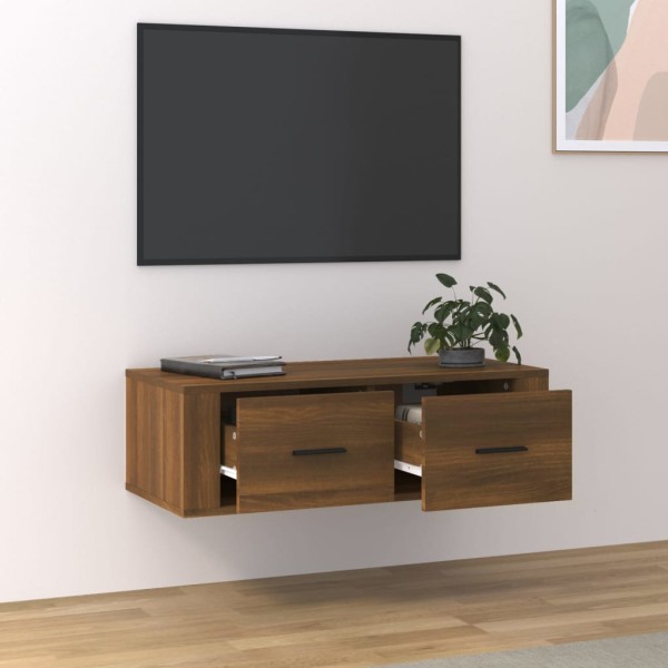 Mueble TV colgante madera contrachapada roble marrón 80x36x25cm