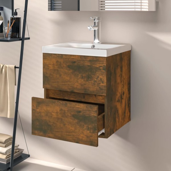 Mueble de lavabo contrachapado roble ahumado 41x38,5x45 cm