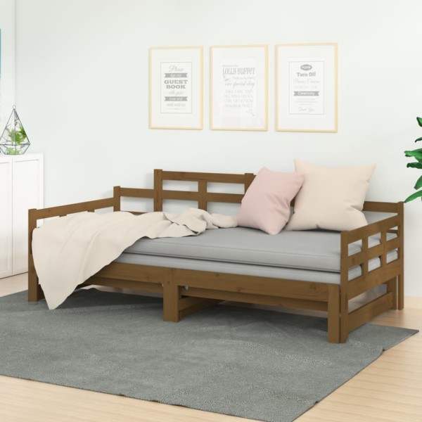 Sofá cama extraíble madera maciza pino marrón miel 2x(90x190)cm