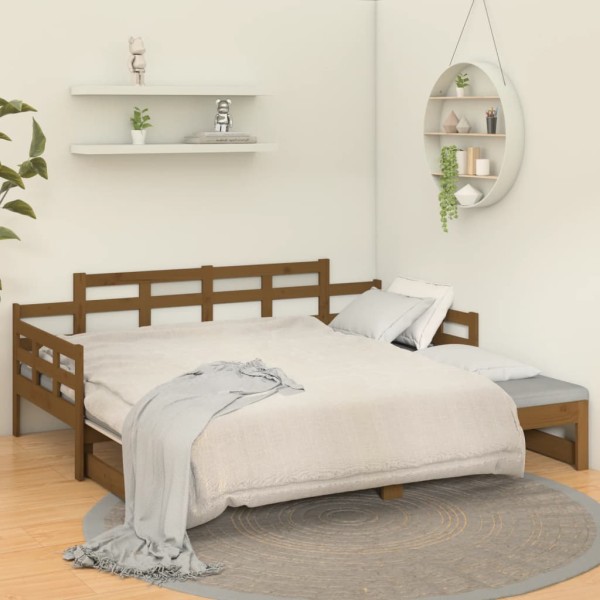 Sofá cama extraíble madera maciza pino marrón miel 2x(90x190)cm