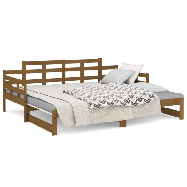 Sofá cama extraíble madera maciza pino marrón miel 2x(90x190)cm