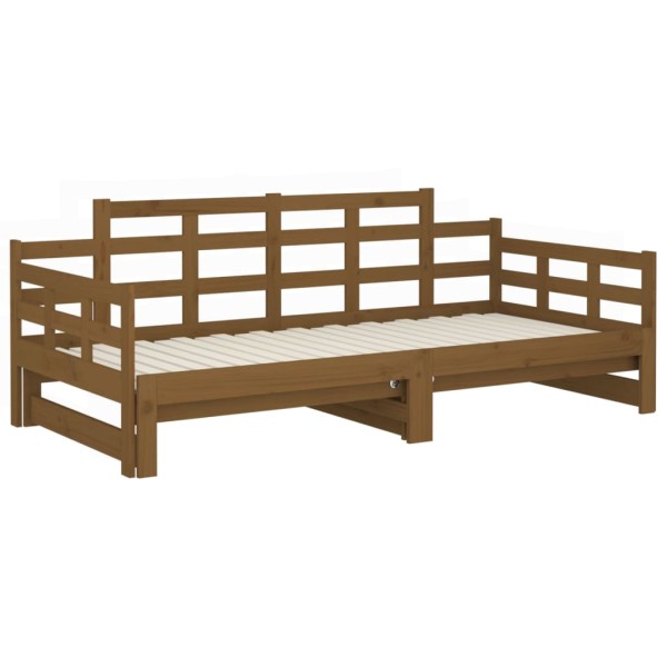 Sofá cama extraíble madera maciza pino marrón miel 2x(90x190)cm