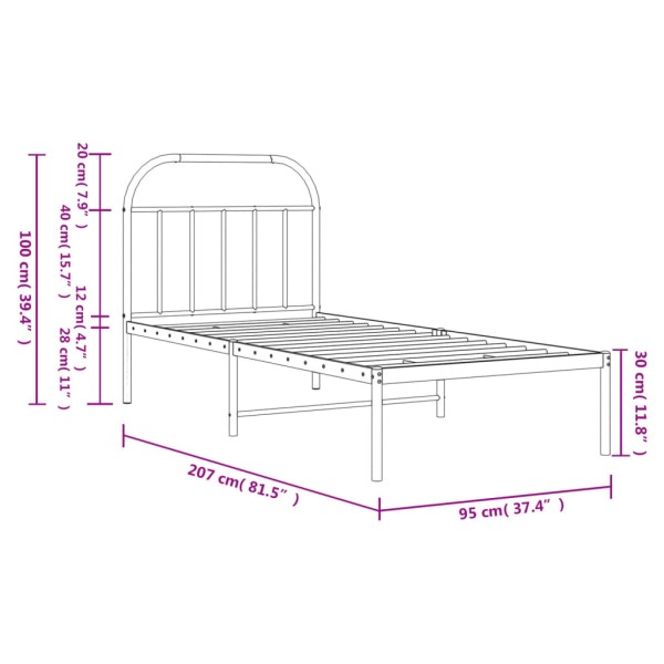 Estructura de cama con cabecero metal negro 90x200 cm