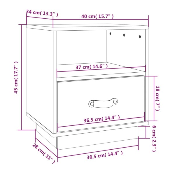 Mesita de noche madera maciza de pino blanca 40x34x45 cm