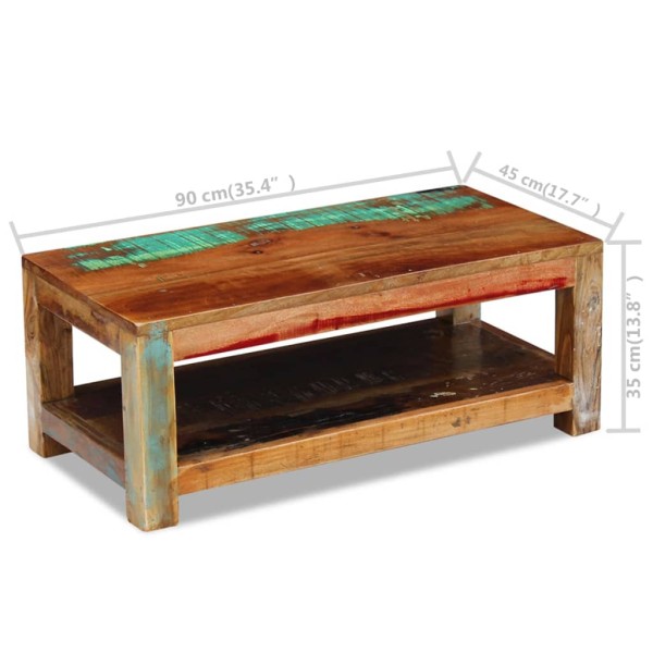 Mesa de centro de madera maciza reciclada 90x45x35 cm