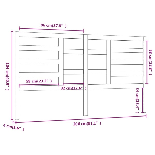 Cabecero de cama madera maciza de pino negro 206x4x104 cm