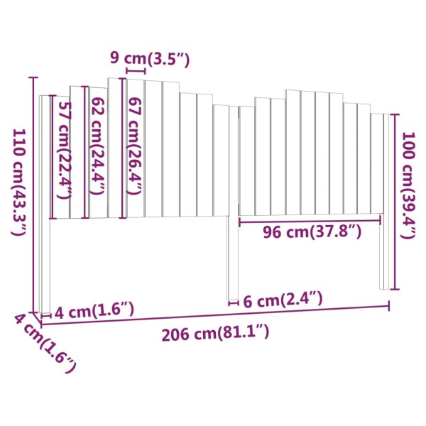 Cabecero de cama madera maciza de pino negro 206x4x110 cm