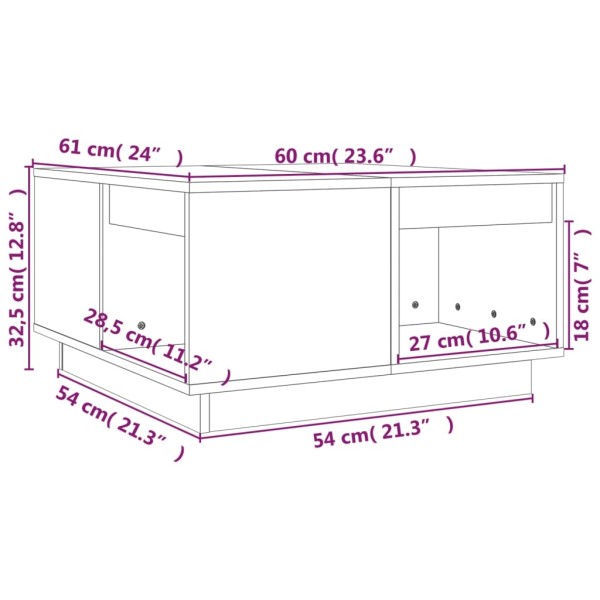 Mesa de centro de madera maciza de pino blanco 60x61x32,5 cm