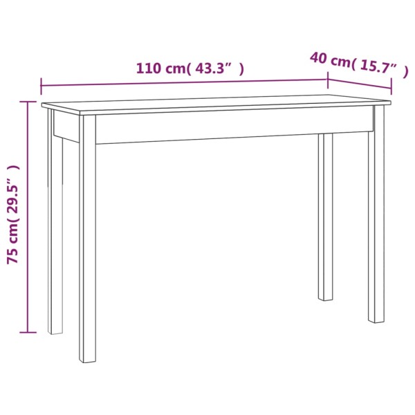 Mesa consola madera maciza de pino negro 110x40x75 cm