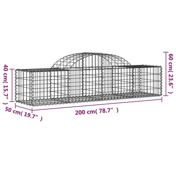 Cesta de gaviones forma arco hierro galvanizado 200x50x40/60 cm