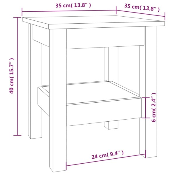 Mesa de centro de madera maciza de pino blanco 35x35x40 cm