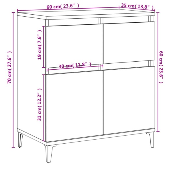 Aparador de madera contrachapada roble Sonoma 60x35x70 cm