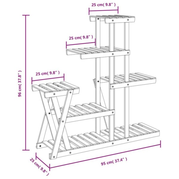 Soporte para flores madera maciza de abeto 95x25x96 cm