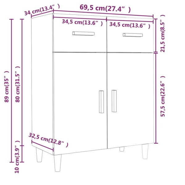 Aparador de madera contrachapada gris Sonoma 69,5x34x89 cm