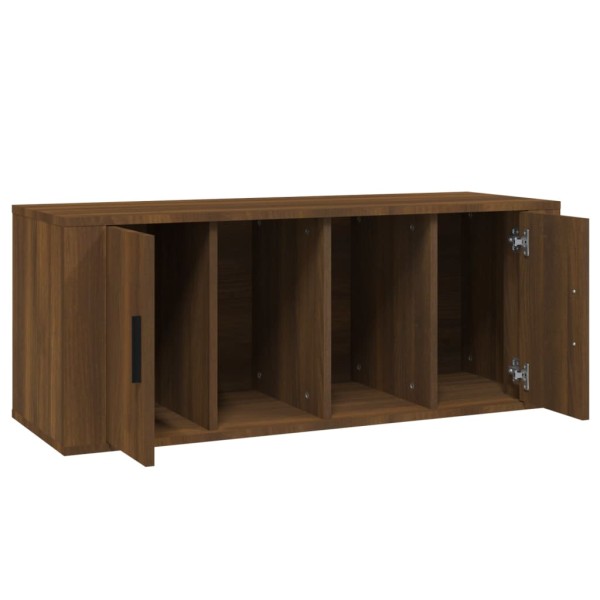 Mueble TV madera contrachapada color marrón roble 100x35x40 cm