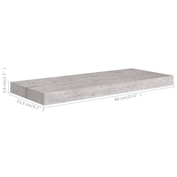 Estantes flotantes pared 2 uds MDF gris hormigón 60x23,5x3,8 cm