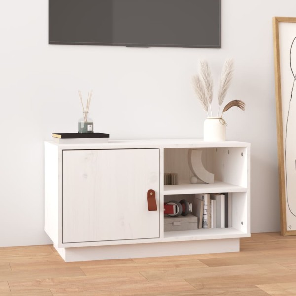 Mueble de TV de madera maciza de pino blanco 70x34x40 cm