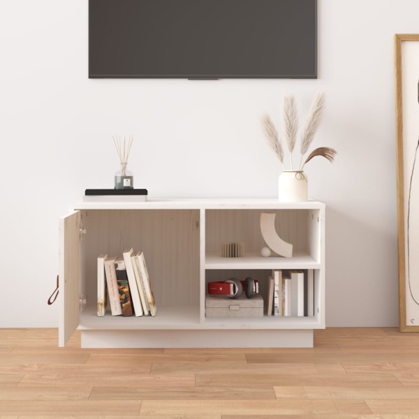 Mueble de TV de madera maciza de pino blanco 70x34x40 cm