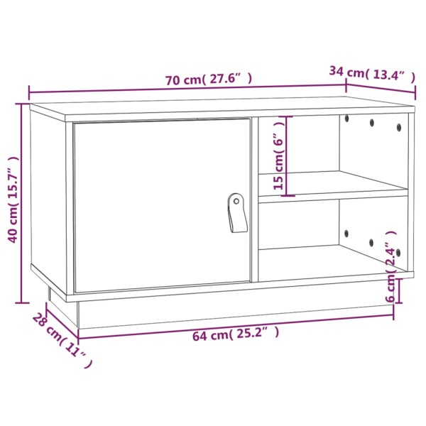 Mueble de TV de madera maciza de pino blanco 70x34x40 cm