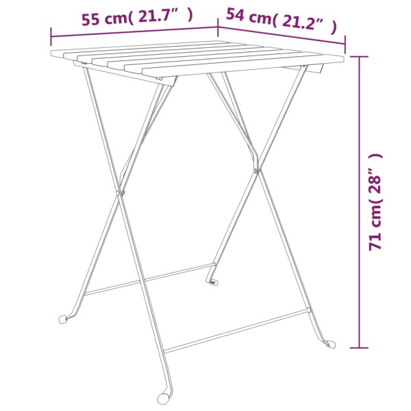 Mesa de cafetería plegable teca maciza y acero 55x54x71 cm